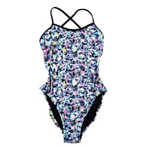 THR Trinity Fit Durafast Prism Break Swimsuit Size M (34) Black/Multi NWT